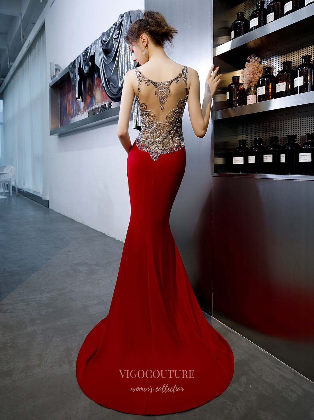 vigocouture-Mermaid Beaded Prom Dress 20216-Prom Dresses-vigocouture-Red-US2-