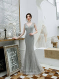 vigocouture-Mermaid Beaded Prom Dress 20219-Prom Dresses-vigocouture-Grey-US2-