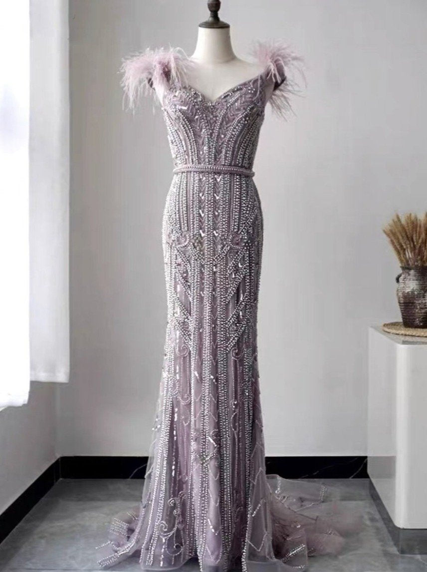 vigocouture-Mermaid Beaded Prom Dress 20234-Prom Dresses-vigocouture-Mauve-US2-