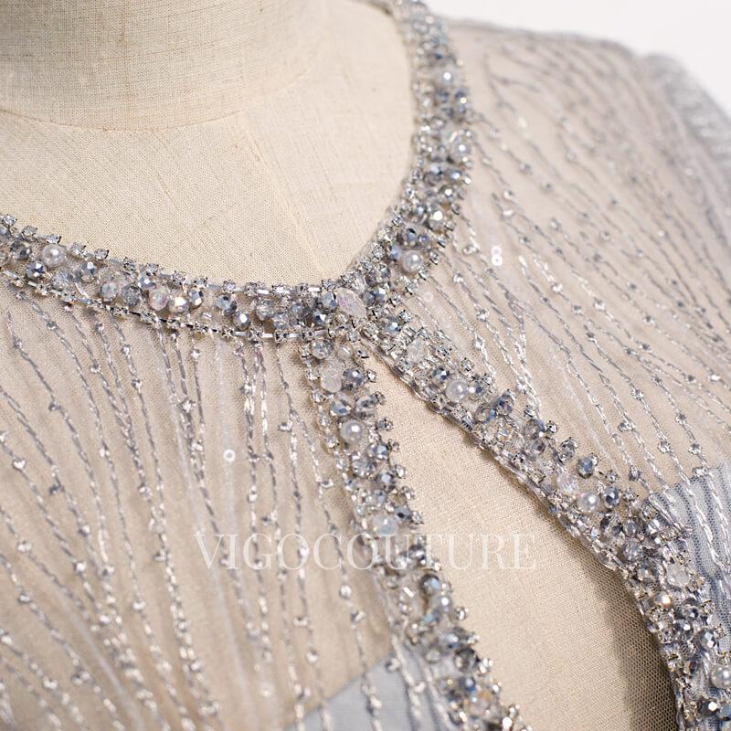 vigocouture-Mermaid Beaded Prom Dresses Round Neck Cap Sleeve Prom Gown 20269-Prom Dresses-vigocouture-