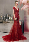 vigocouture-Mermaid Beaded Short Sleeve Prom Dresses 20134-Prom Dresses-vigocouture-