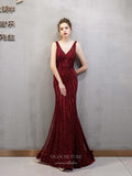vigocouture-Mermaid Beaded V-Neck Prom Dress 20212-Prom Dresses-vigocouture-Red-US2-