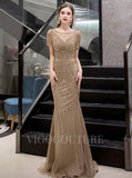 vigocouture-Mermaid Boatneck Beaded Prom Dresses 20007-Prom Dresses-vigocouture-Mocha-US2-