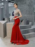 vigocouture-Mermaid High Neck Prom Dress 20199-Prom Dresses-vigocouture-Red-US2-