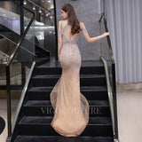 vigocouture-Mermaid High Neck Prom Dresses Beaded Evening Dresses 20079-Prom Dresses-vigocouture-