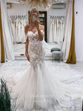 vigocouture-Mermaid Lace Applique Wedding Dresses Chapel Train Bridal Dresses W0073-Wedding Dresses-vigocouture-