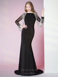 vigocouture-Mermaid Satin Long Sleeve Prom Dress 20795-Prom Dresses-vigocouture-