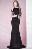 vigocouture-Mermaid Satin Long Sleeve Prom Dress 20795-Prom Dresses-vigocouture-Black-US2-