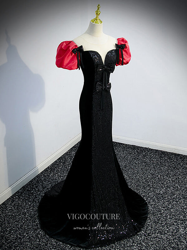 vigocouture-Mermaid Sequin Prom Dresses Puffed Sleeve Formal Dresses 21328-Prom Dresses-vigocouture-