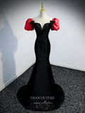 vigocouture-Mermaid Sequin Prom Dresses Puffed Sleeve Formal Dresses 21328-Prom Dresses-vigocouture-Black-US2-