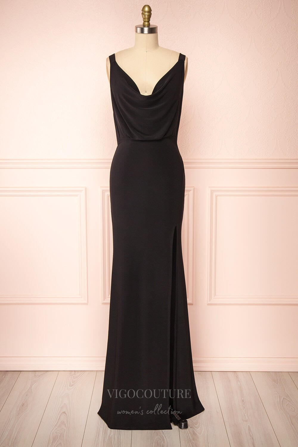 vigocouture-Mermaid Stretchable Woven Bridesmaid Dress Pleated Prom Dress 20862-Prom Dresses-vigocouture-Black-US2-