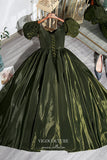 vigocouture-Mid Length Sparkly Satin Prom Dresses Puffed Sleeve Formal Dress 21671-Prom Dresses-vigocouture-