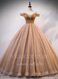 vigocouture-Mocha Beaded Quinceanera Dresses Off the Shoulder Ball Gown 20410-Prom Dresses-vigocouture-