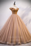 vigocouture-Mocha Beaded Quinceanera Dresses Off the Shoulder Ball Gown 20410-Prom Dresses-vigocouture-Mocha-Custom Size-