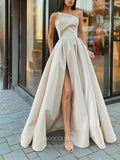 Mocha Strapless Prom Dresses With Slit Satin A-Line Evening Dress 21810-Prom Dresses-vigocouture-Mocha-US2-vigocouture