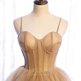 vigocouture-Mocha Tiered Prom Dress 2022 Spaghetti Strap Formal Dress 20513-Prom Dresses-vigocouture-