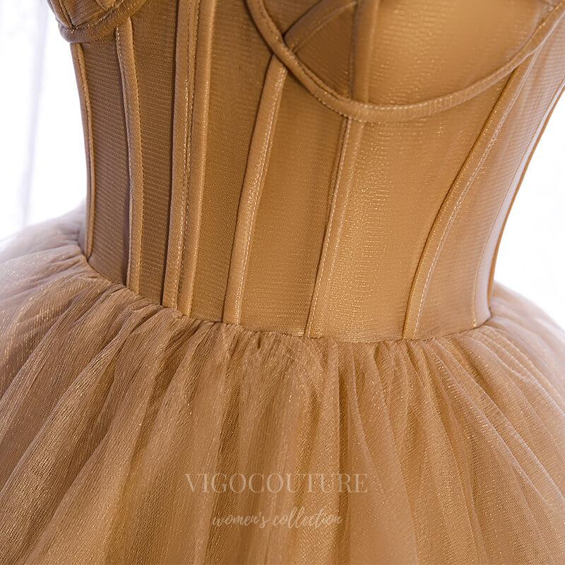 vigocouture-Mocha Tiered Prom Dress 2022 Spaghetti Strap Formal Dress 20513-Prom Dresses-vigocouture-