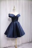 vigocouture-Navy Blue Homecoming Dress Satin Hoco Dress hc055-Prom Dresses-vigocouture-