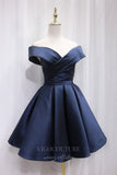 vigocouture-Navy Blue Homecoming Dress Satin Hoco Dress hc055-Prom Dresses-vigocouture-