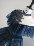 vigocouture-Navy Blue Lace Applique Prom Dresses Sparkly Tulle 21014-Prom Dresses-vigocouture-