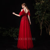 vigocouture-Off the Shoulder A-line Prom Dresses V-neck Beaded Evening Dresses 20088-Prom Dresses-vigocouture-