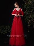 vigocouture-Off the Shoulder A-line Prom Dresses V-neck Beaded Evening Dresses 20088-Prom Dresses-vigocouture-Red-US2-