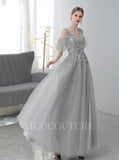 vigocouture-Off the Shoulder A-line Prom Dresses V-neck Beaded Evening Dresses 20088-Prom Dresses-vigocouture-Silver-US2-