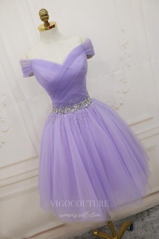 vigocouture-Off the Shoulder Homecoming Dress Beaded Hoco Dress hc002-Prom Dresses-vigocouture-