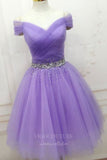 vigocouture-Off the Shoulder Homecoming Dress Beaded Hoco Dress hc002-Prom Dresses-vigocouture-Lavender-US2-