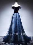 vigocouture-Off the Shoulder Prom Dresses A-line Lace Prom Gown 20272-Prom Dresses-vigocouture-Navy Blue-US2-