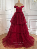 vigocouture-Off the Shoulder Prom Dresses Tiered Formal Dresses 21271-Prom Dresses-vigocouture-Red-US2-