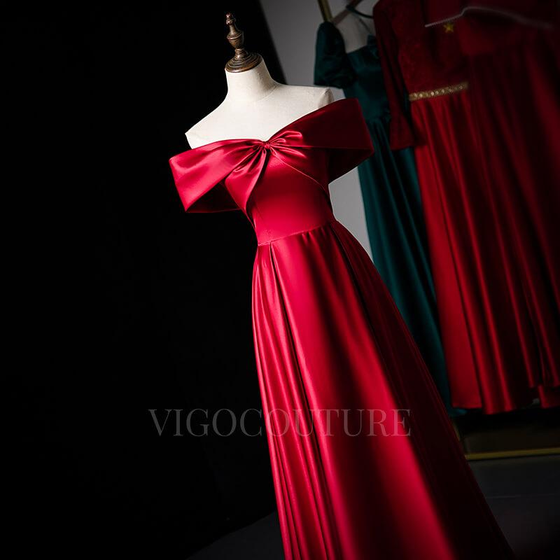 vigocouture-Off the Shoulder Red Prom Dress 2022 Satin Prom Gown-Prom Dresses-vigocouture-