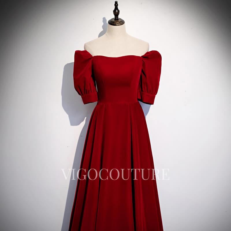 vigocouture-Off the Shoulder Red Velvet Prom Dress 2022-Prom Dresses-vigocouture-