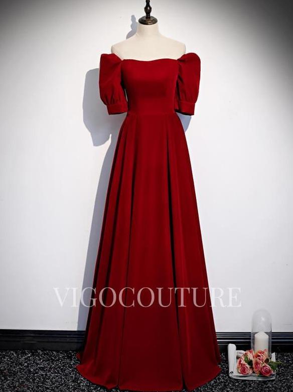 vigocouture-Off the Shoulder Red Velvet Prom Dress 2022-Prom Dresses-vigocouture-Red-US2-