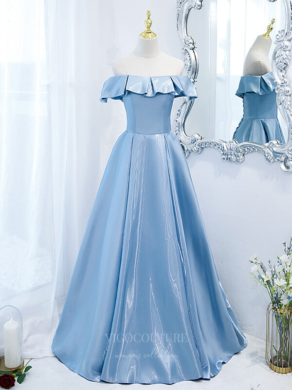vigocouture-Off the Shoulder Satin A-Line Prom Dress 20867-Prom Dresses-vigocouture-