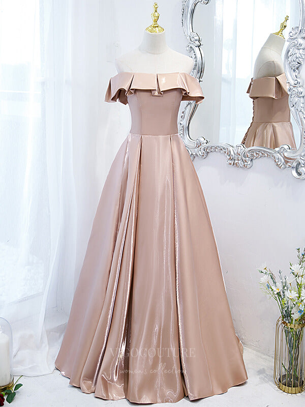vigocouture-Off the Shoulder Satin A-Line Prom Dress 20867-Prom Dresses-vigocouture-Blush-Custom Size-
