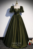 vigocouture-Olive Green Satin Formal Dress A-Line Square Neck Prom Dresses 21645-Prom Dresses-vigocouture-Olive-US2-
