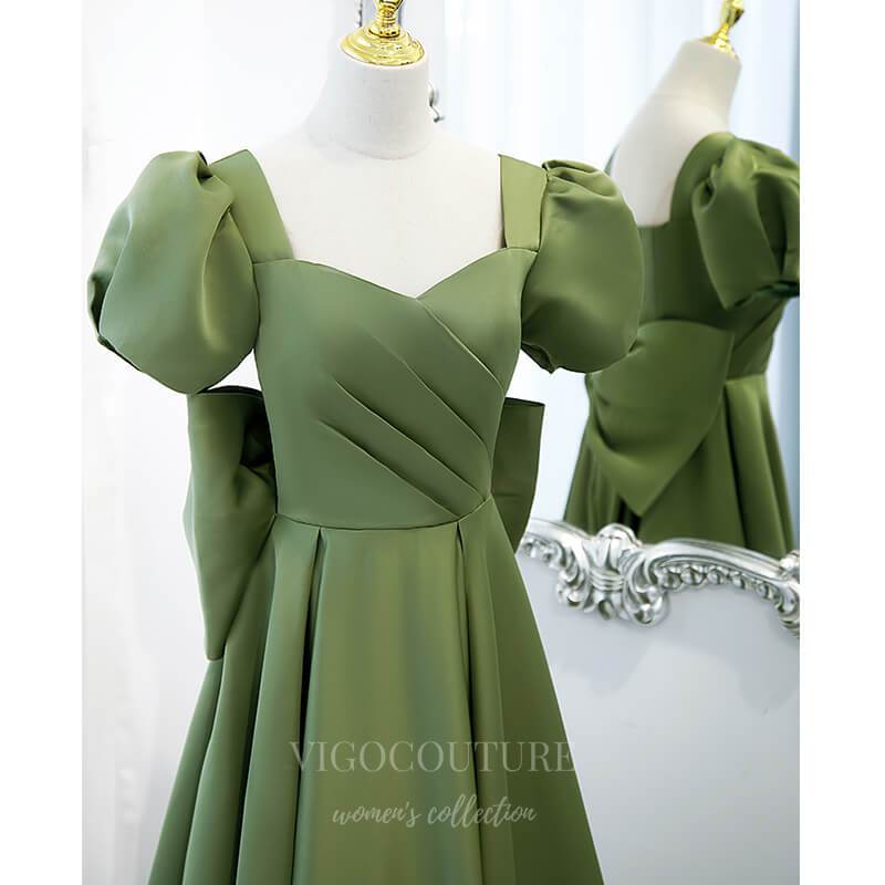 vigocouture-Olive Puffed Sleeve Prom Dresses 20508-Prom Dresses-vigocouture-