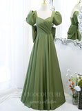 vigocouture-Olive Puffed Sleeve Prom Dresses 20508-Prom Dresses-vigocouture-Olive-US2-