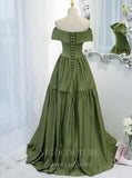 vigocouture-Olive Tiered Prom Dress 2022 Off the Shoulder Party Dress 20524-Prom Dresses-vigocouture-