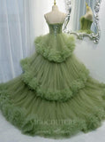 vigocouture-Olive Tiered Prom Dress 2022 Spaghetti Strap Formal Dress 20530-Prom Dresses-vigocouture-