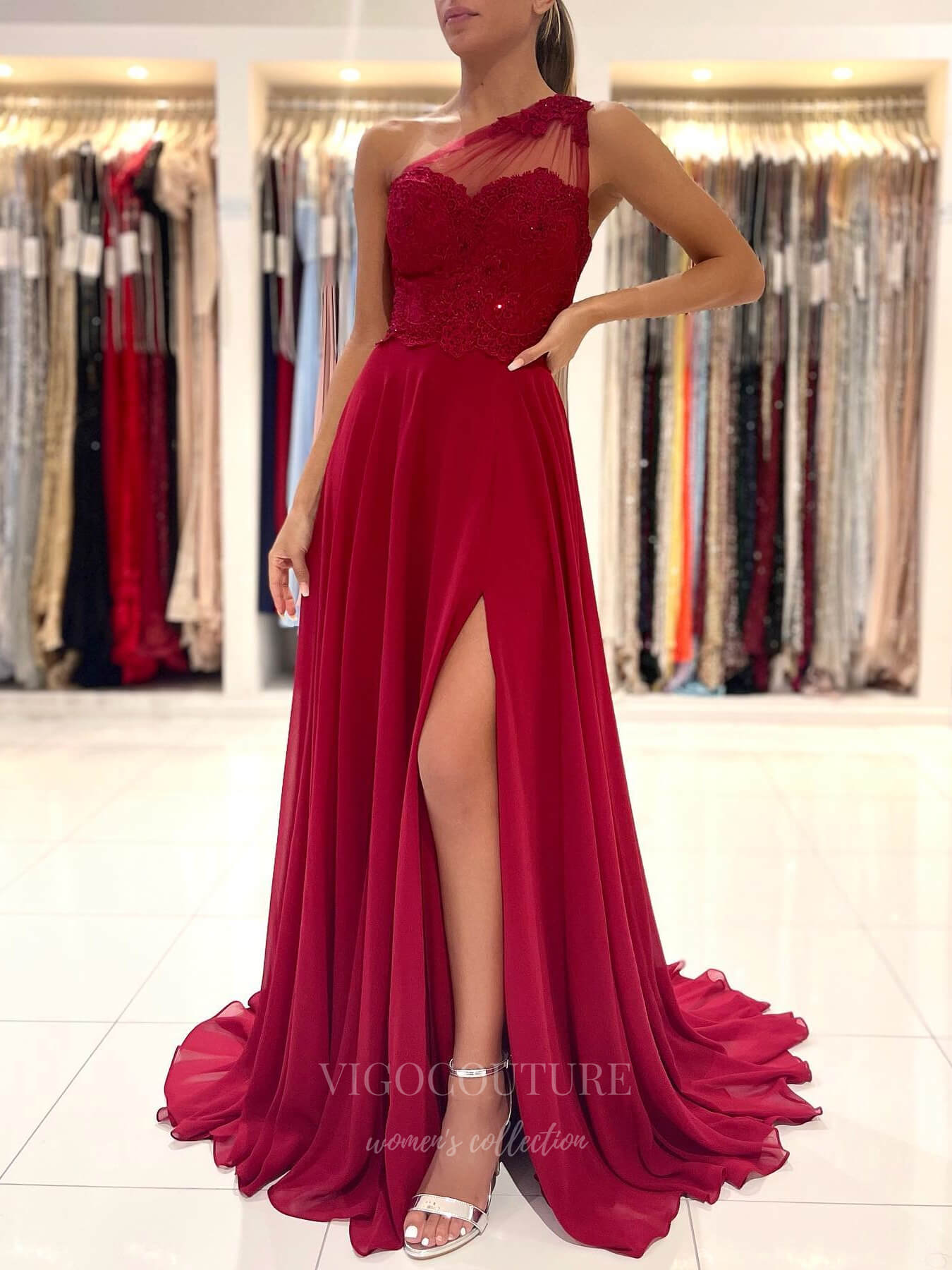 vigocouture-One Shoulder Chiffon Prom Dress 20831-Prom Dresses-vigocouture-