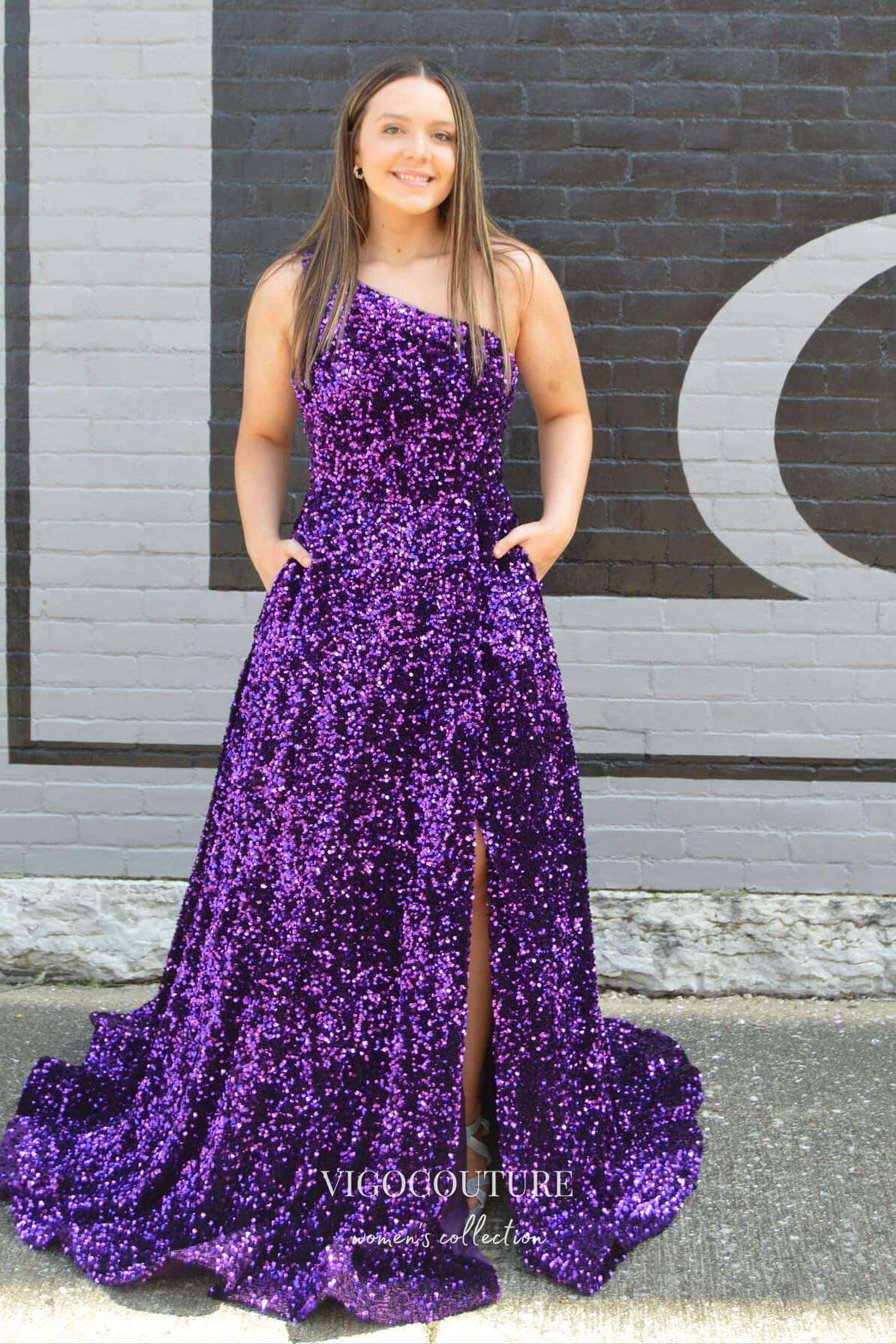 vigocouture-One Shoulder Formal Dresses Sequin Mermaid Prom Dresses 21593-Prom Dresses-vigocouture-Purple-US2-