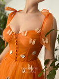 vigocouture-Orange 3D Floral Hoco Dresses Spaghetti Strap Maxi Dresses hc166-Prom Dresses-vigocouture-