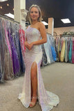 Orange Mermaid Sequin Prom Dress with One Shoulder and Slit 22221-Prom Dresses-vigocouture-Silver-Custom Size-vigocouture