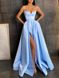 vigocouture-Satin A-Line Spaghetti Strap Prom Dress 20929-Prom Dresses-vigocouture-Light Blue-US2-