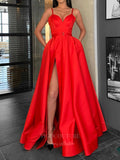 vigocouture-Satin A-Line Spaghetti Strap Prom Dress 20929-Prom Dresses-vigocouture-Orange-US2-
