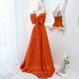 vigocouture-Orange Spaghetti Strap Prom Dress 2022 Bow Party Dress 20532-Prom Dresses-vigocouture-