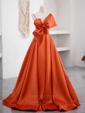 vigocouture-Orange Spaghetti Strap Satin With Bow Prom Dress 20642-Prom Dresses-vigocouture-Orange-US2-
