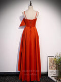 vigocouture-Orange Spaghetti Strap Satin With Bow Sheath Prom Dress 20864-A-Prom Dresses-vigocouture-
